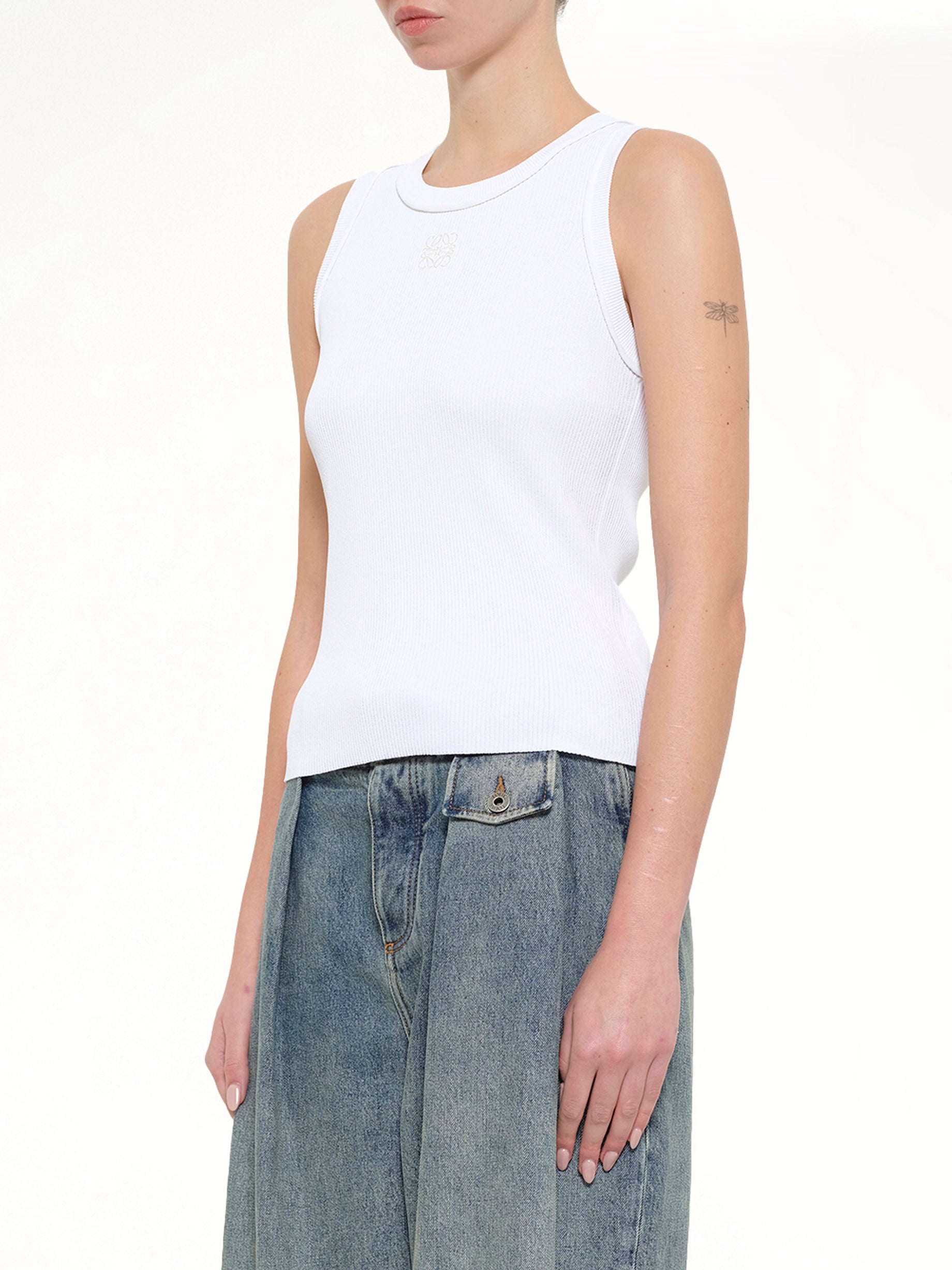 Tonal Anagram Tank Top in White
