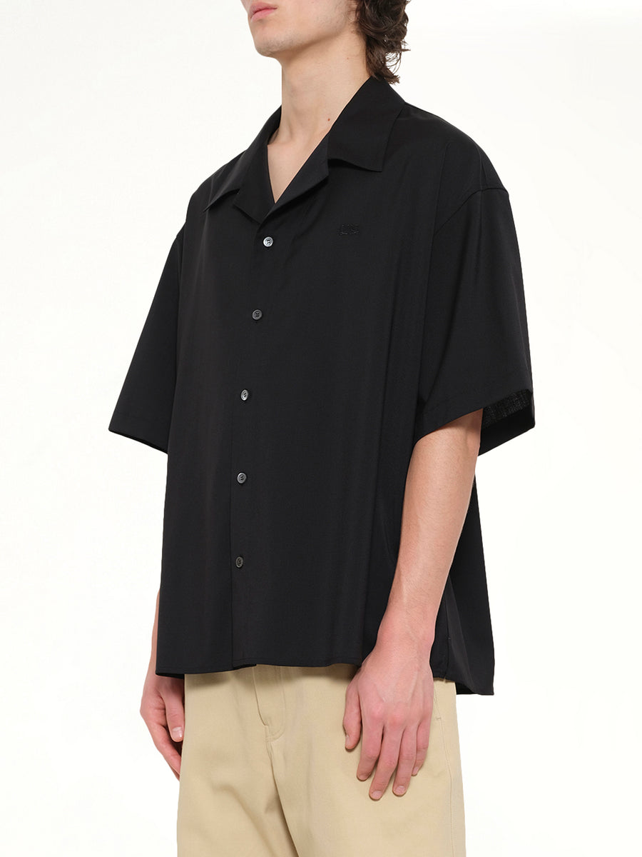 Wool Short Sleeve Shirt in Black