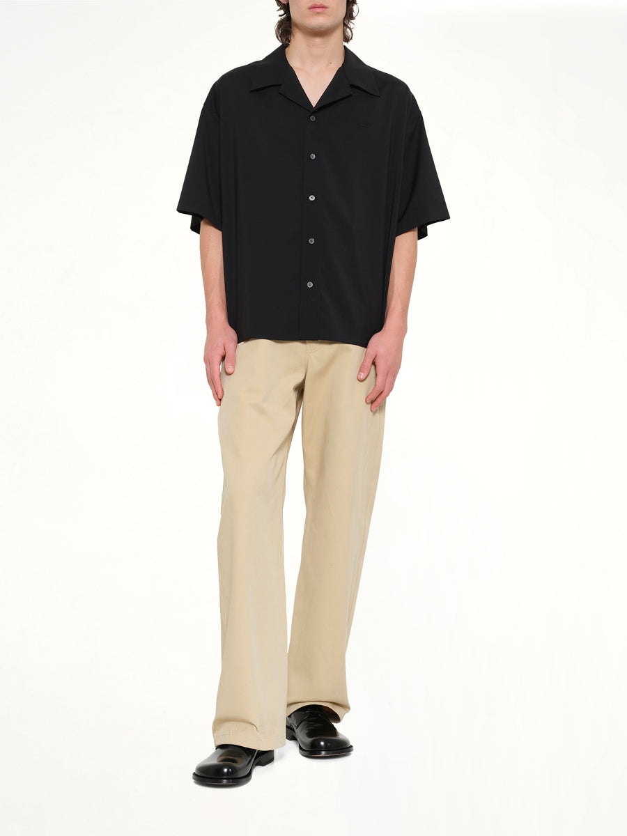 Wool Short Sleeve Shirt in Black