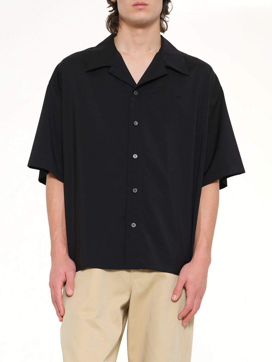 Wool Short Sleeve Shirt in Black