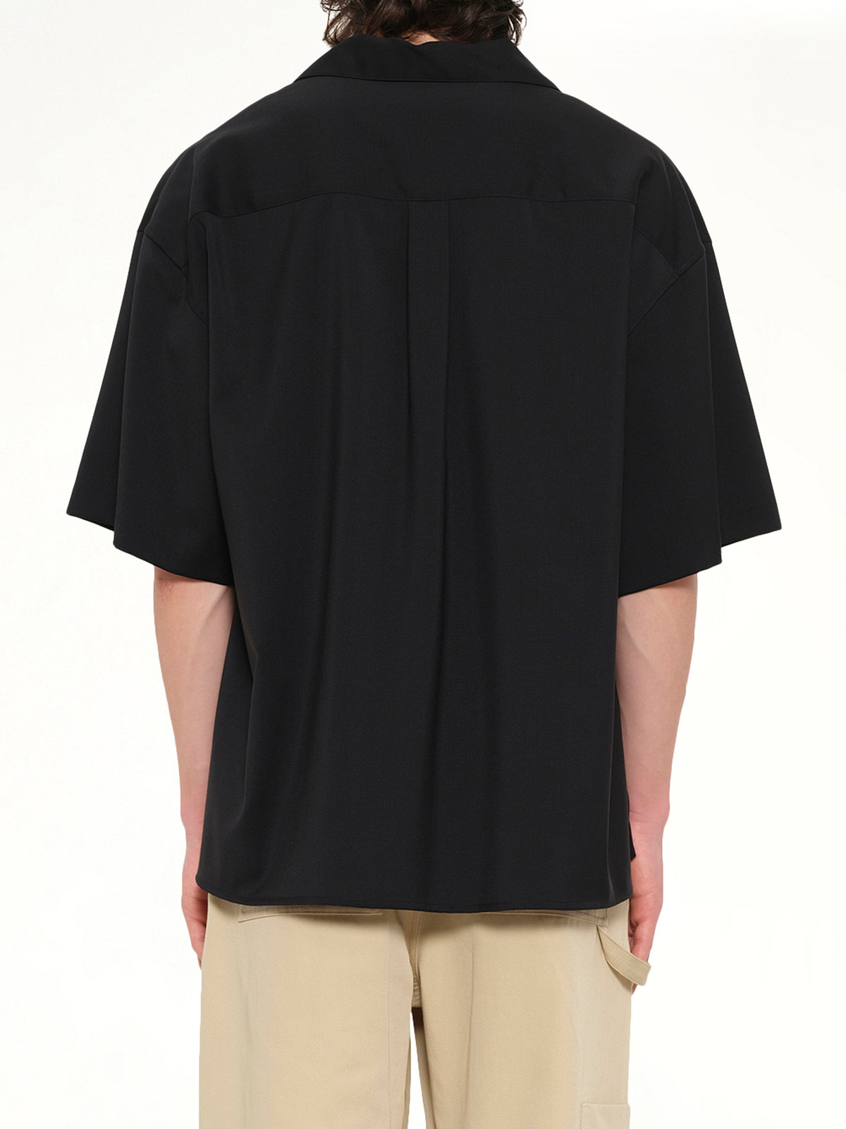 Wool Short Sleeve Shirt in Black