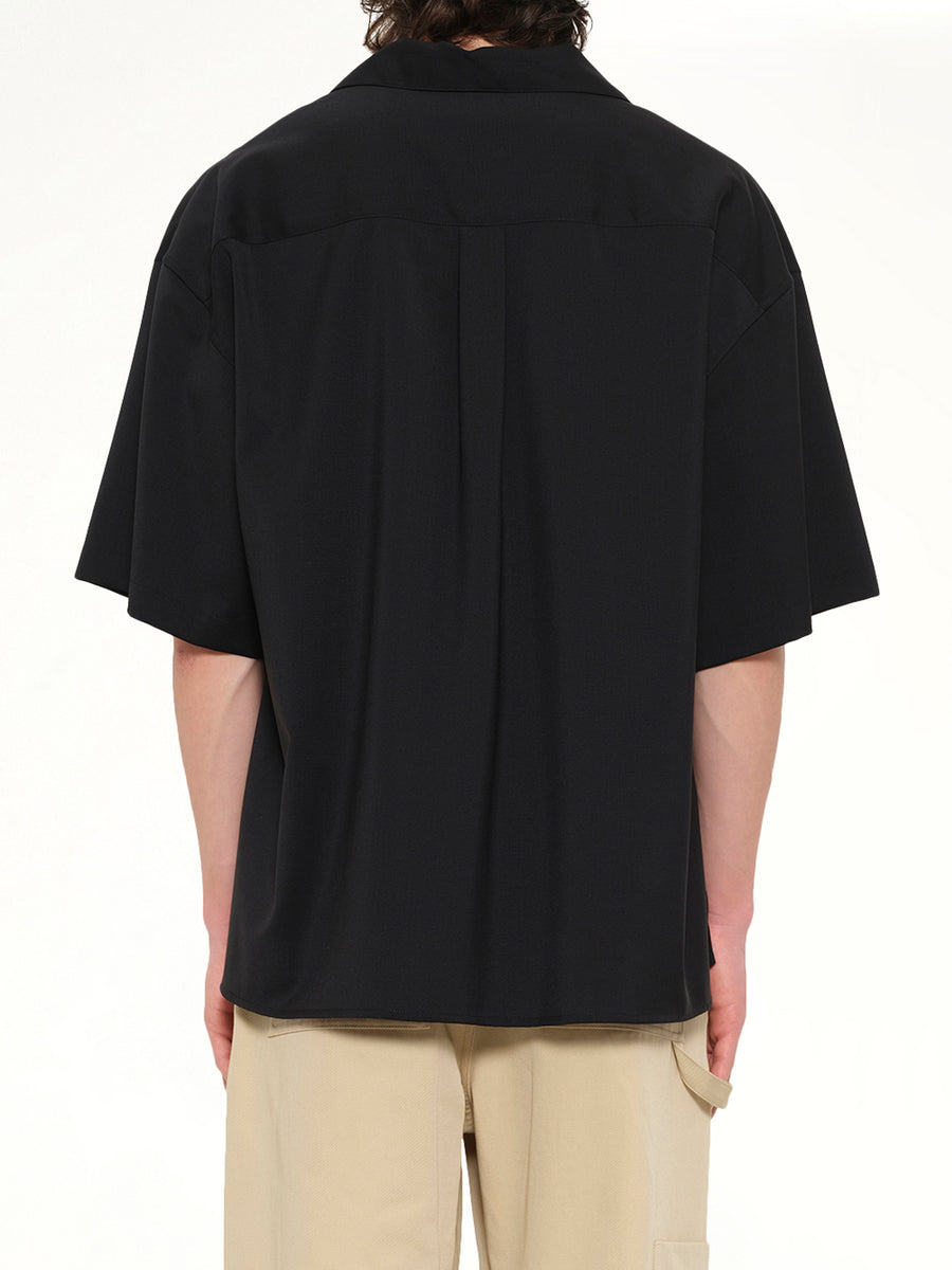 Wool Short Sleeve Shirt in Black