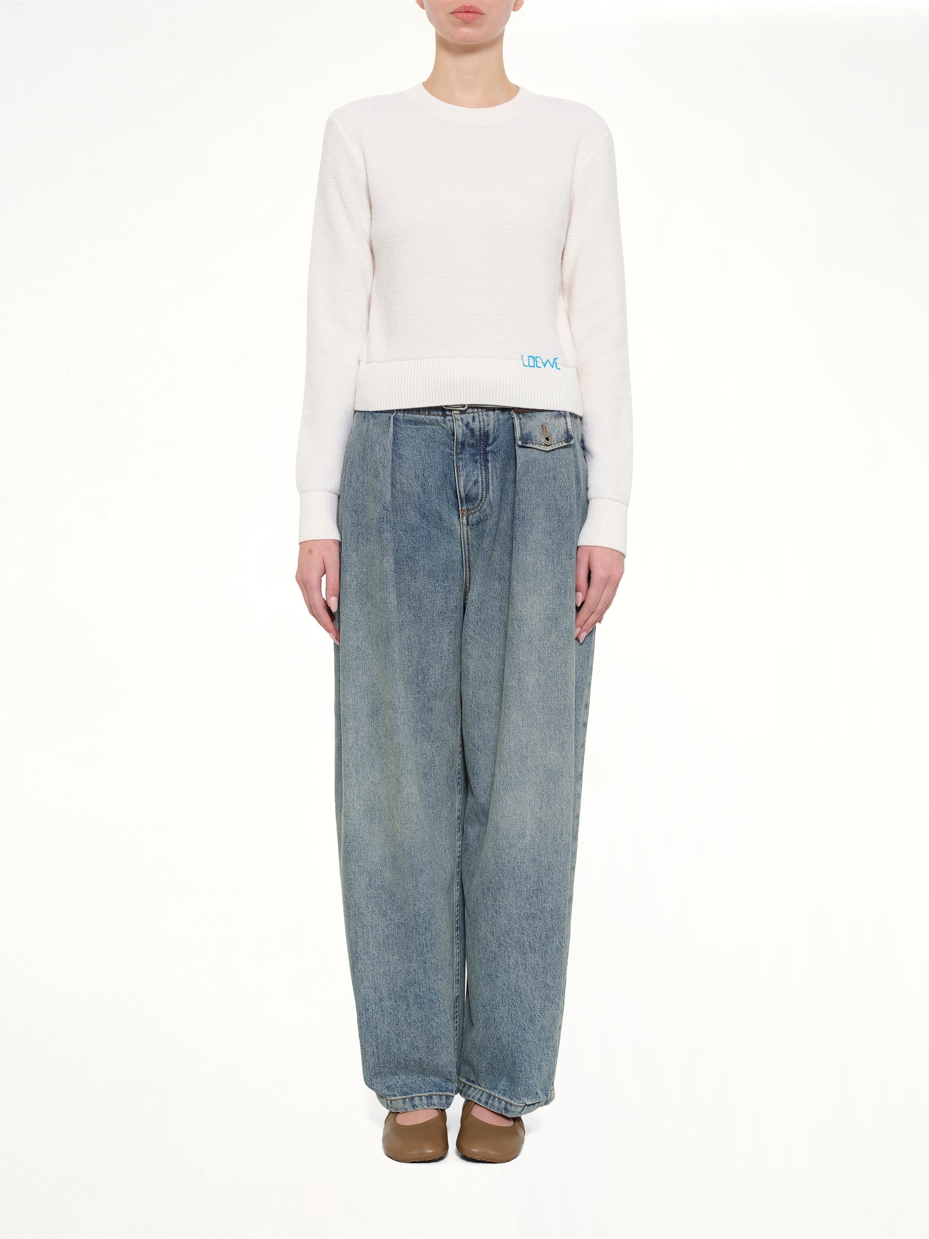 Wool Sweater in Ecru/Blue