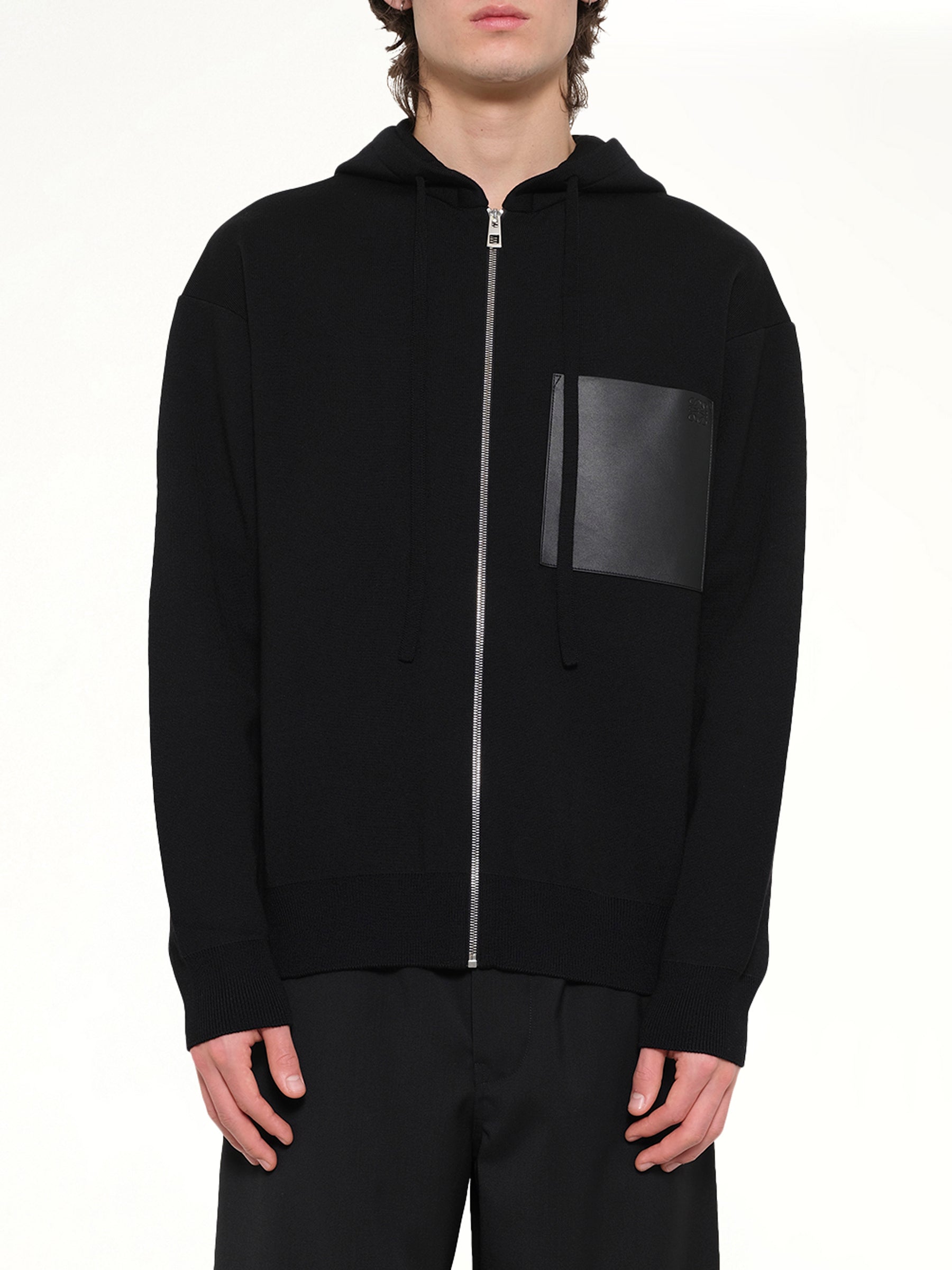 Wool Zip-Up Hoodie in Black