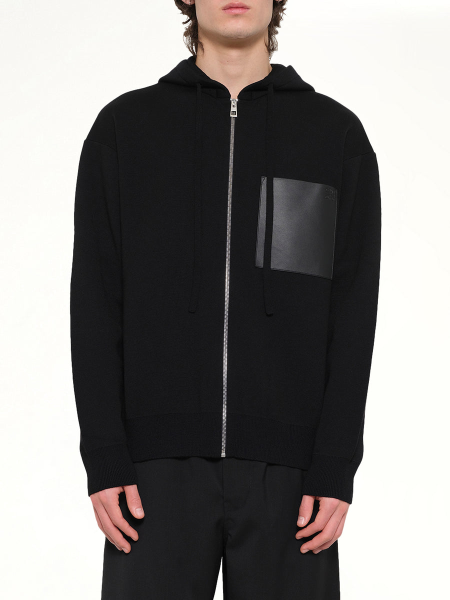 Wool Zip-Up Hoodie in Black