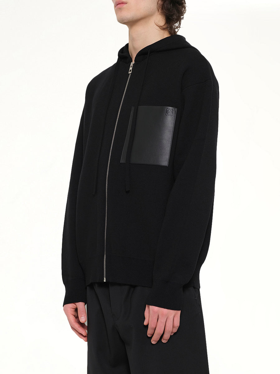 Wool Zip-Up Hoodie in Black