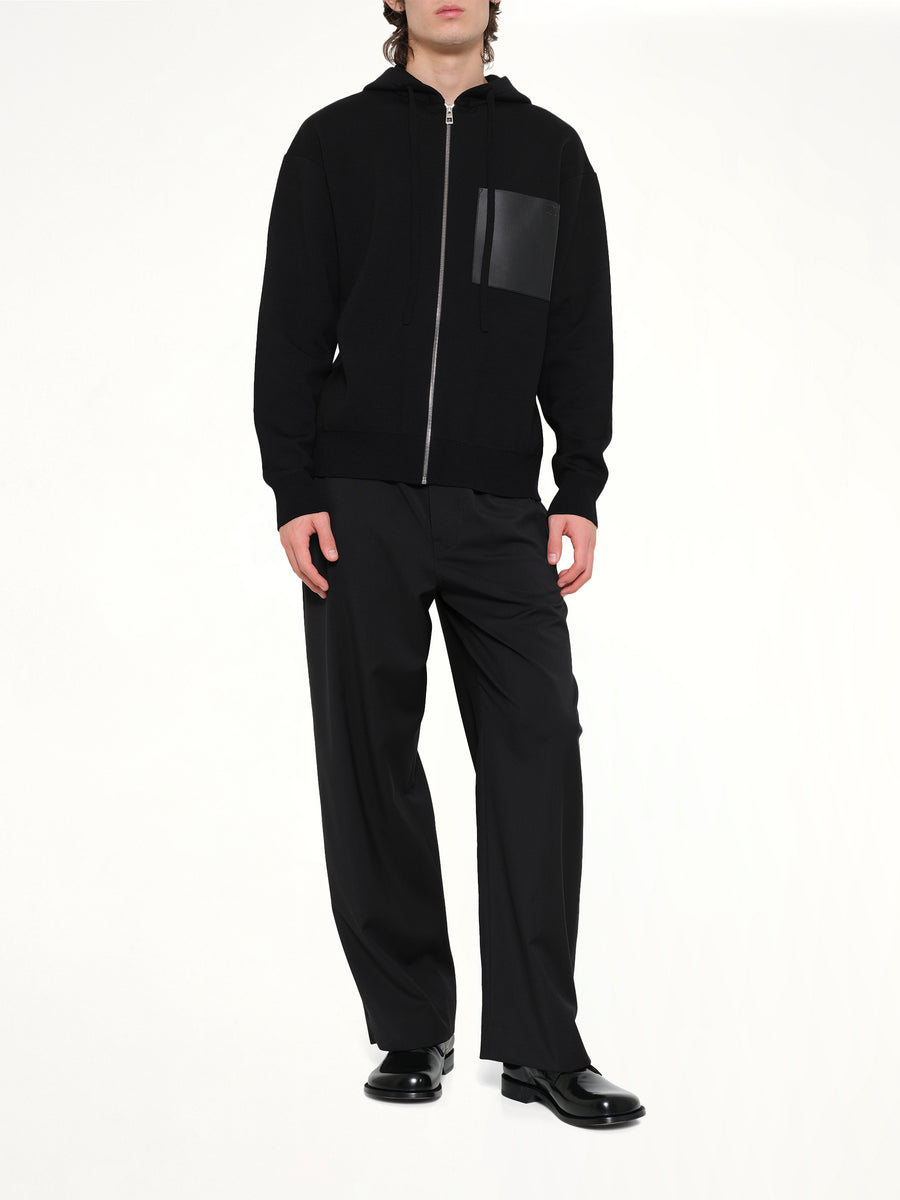 Wool Zip-Up Hoodie in Black