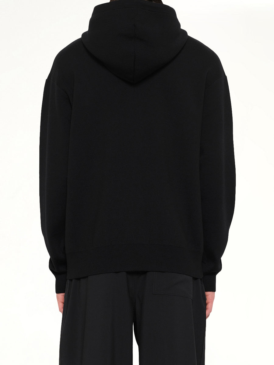 Wool Zip-Up Hoodie in Black