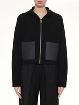 Wool Zip-Up Hoodie in Black