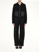 Wool Zip-Up Hoodie in Black