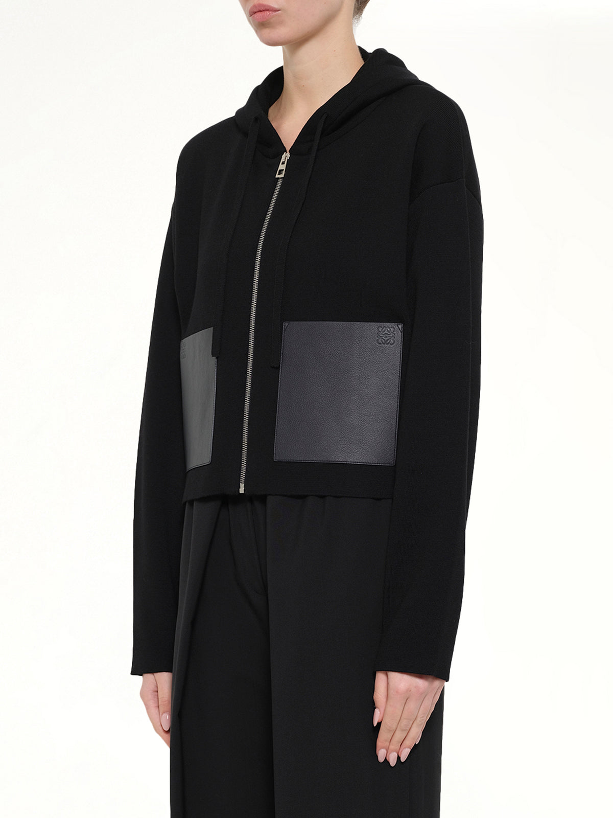 Wool Zip-Up Hoodie in Black