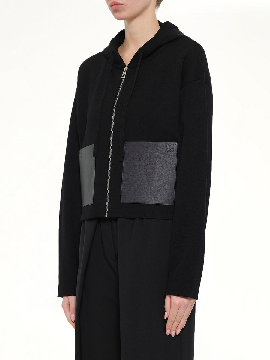 Wool Zip-Up Hoodie in Black