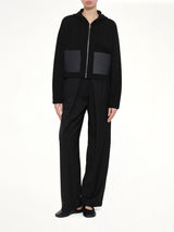 Wool Zip-Up Hoodie in Black