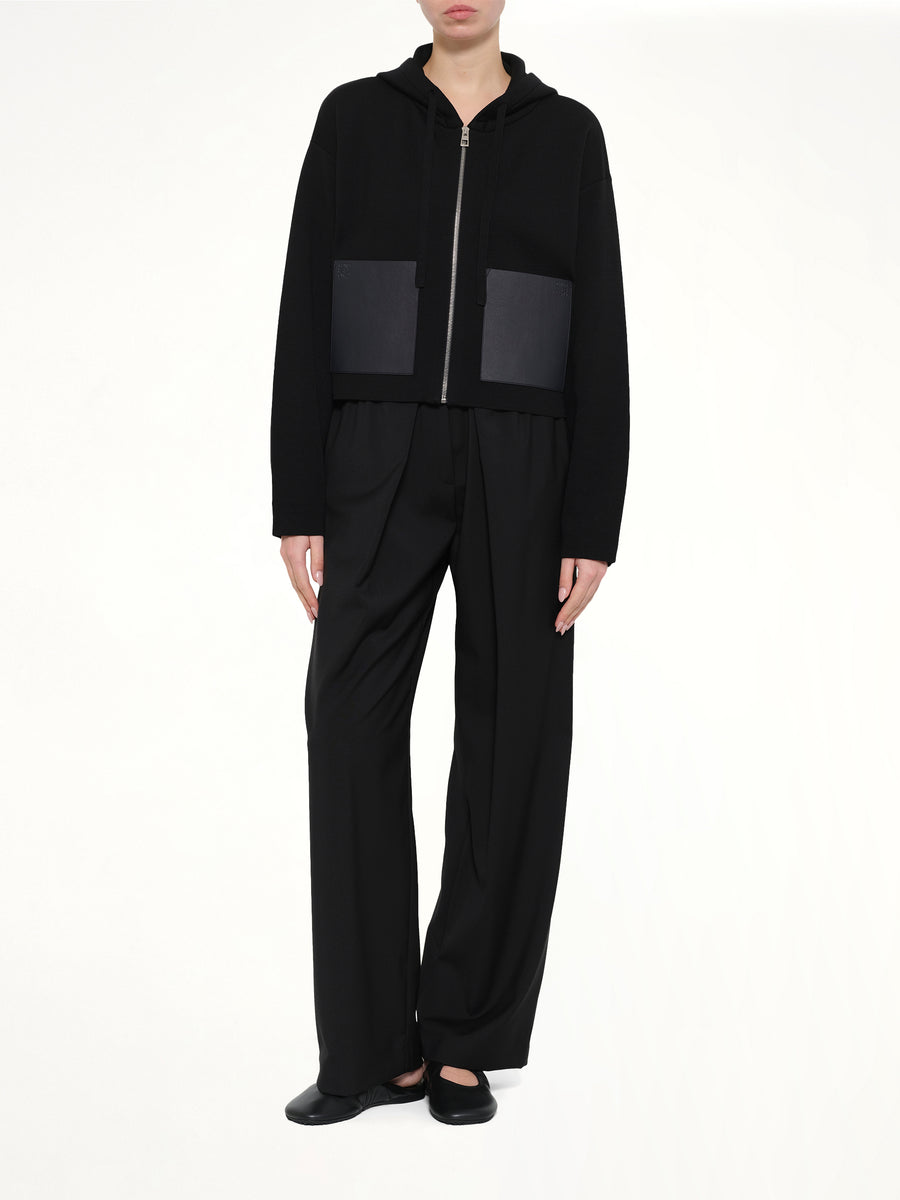 Wool Zip-Up Hoodie in Black