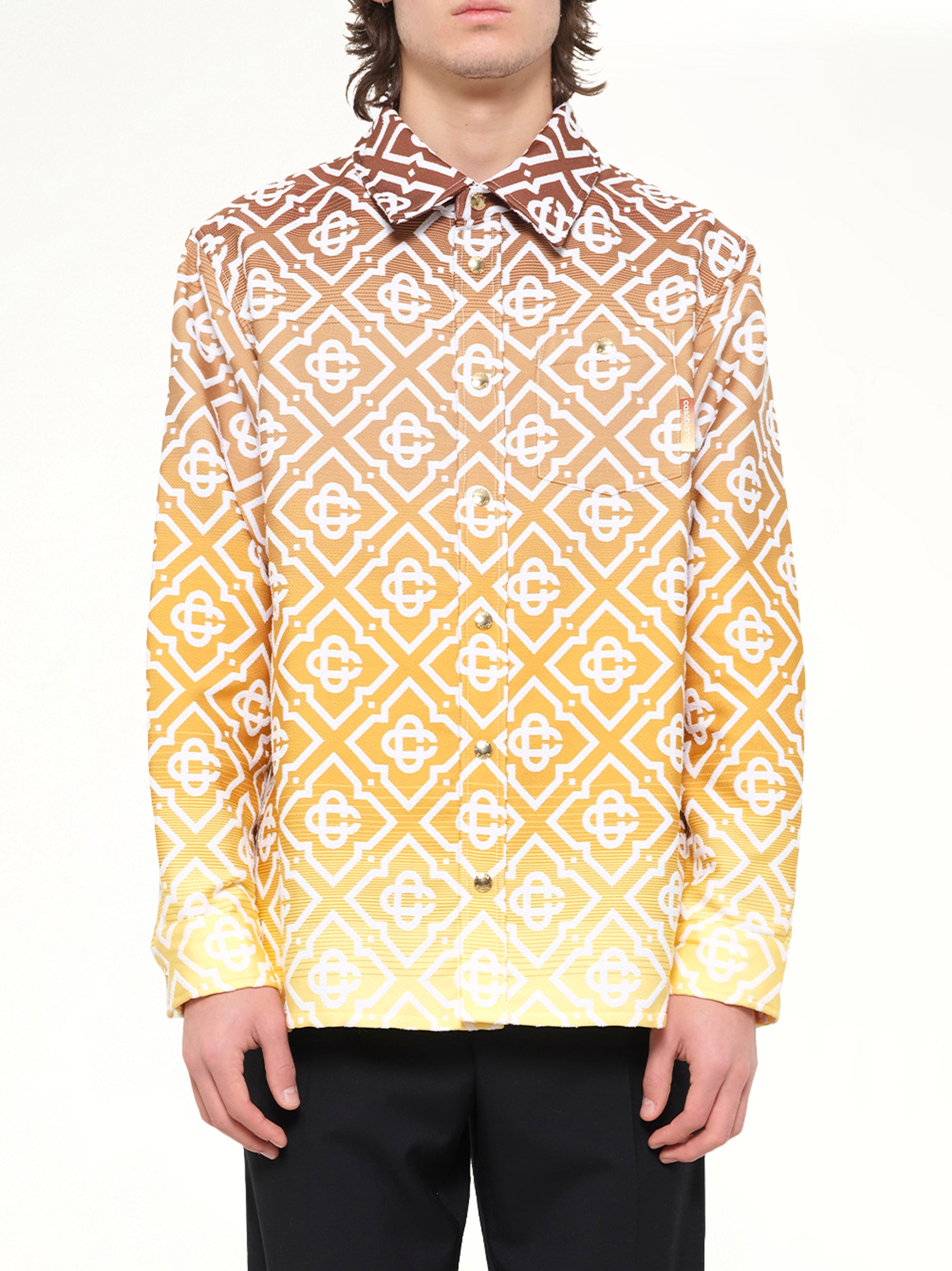 Boucle Jacquard Monogram Shacket in Brown