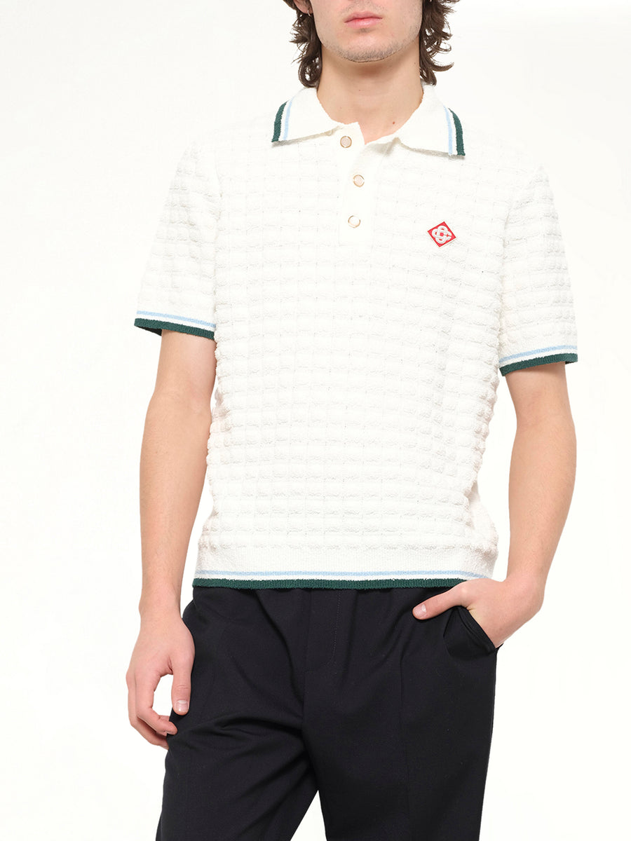 Boucle Short Sleeve Polo in White