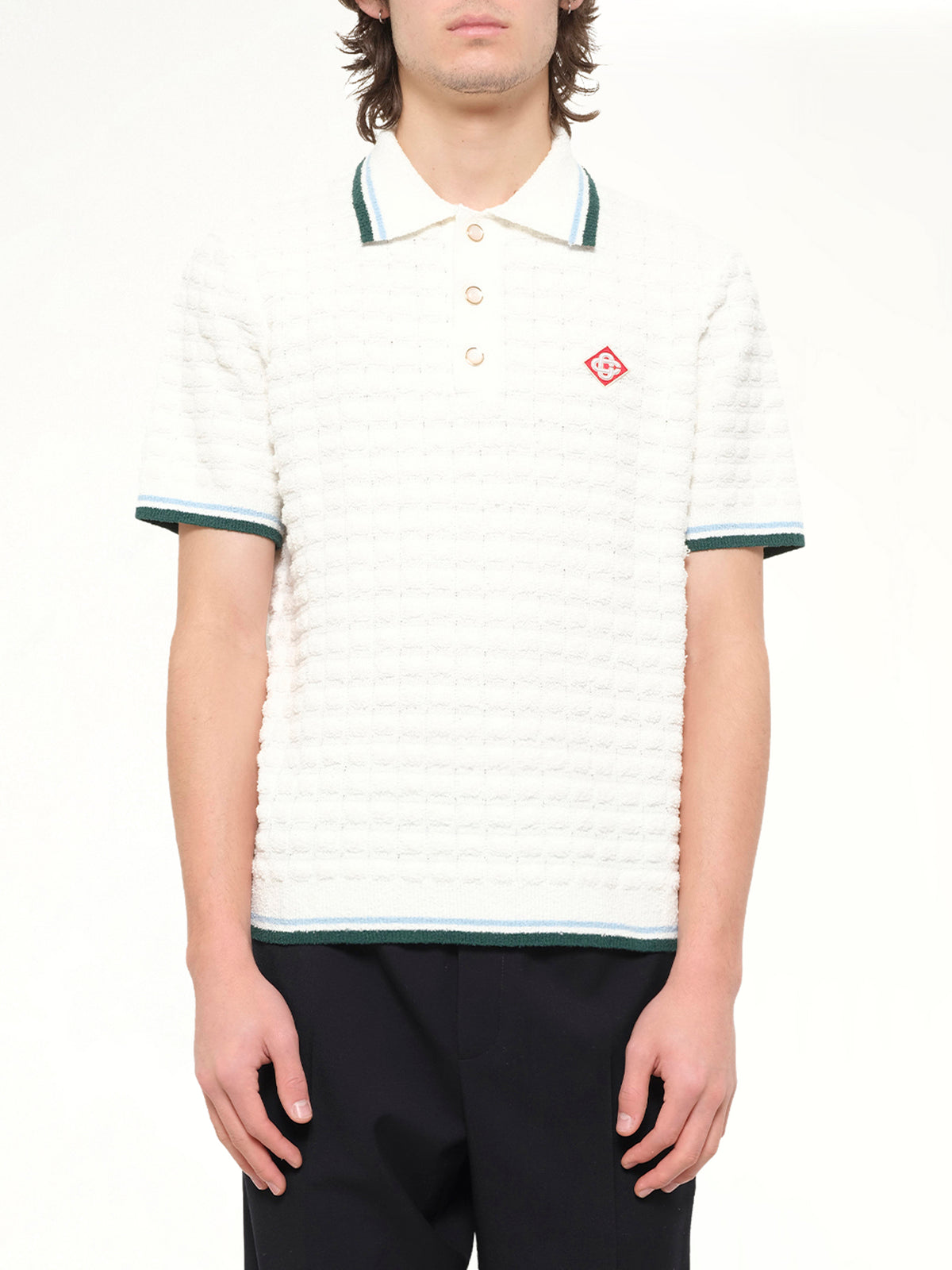 Boucle Short Sleeve Polo in White