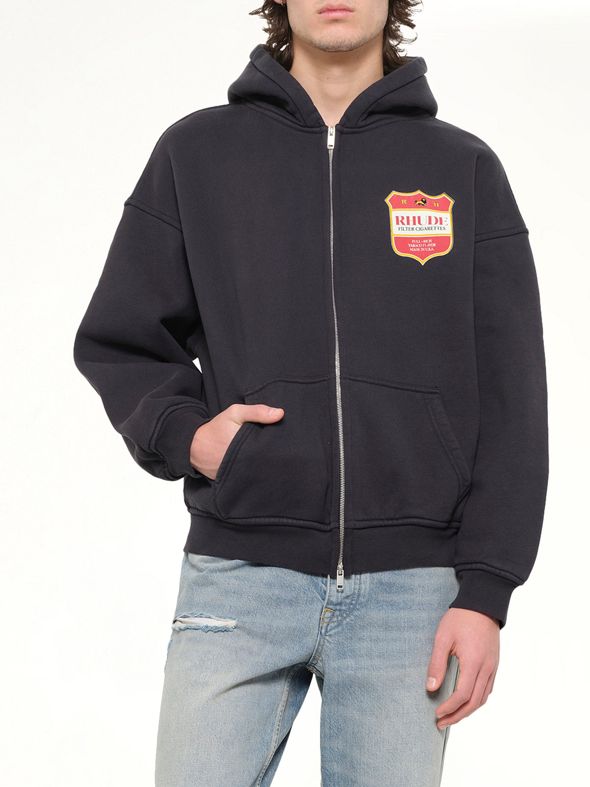 Filtaro Crest Zip-Up Hoodie in Vintage Black