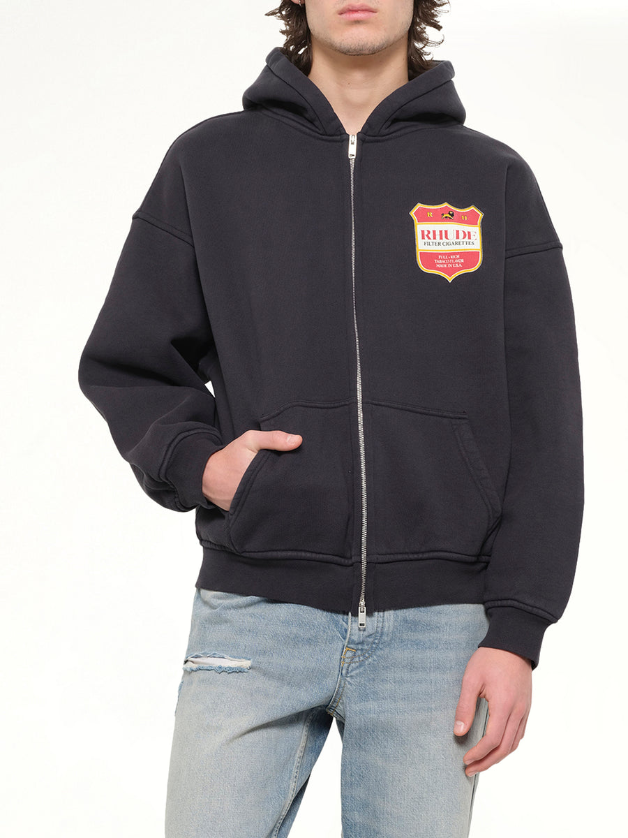Filtaro Crest Zip-Up Hoodie in Vintage Black