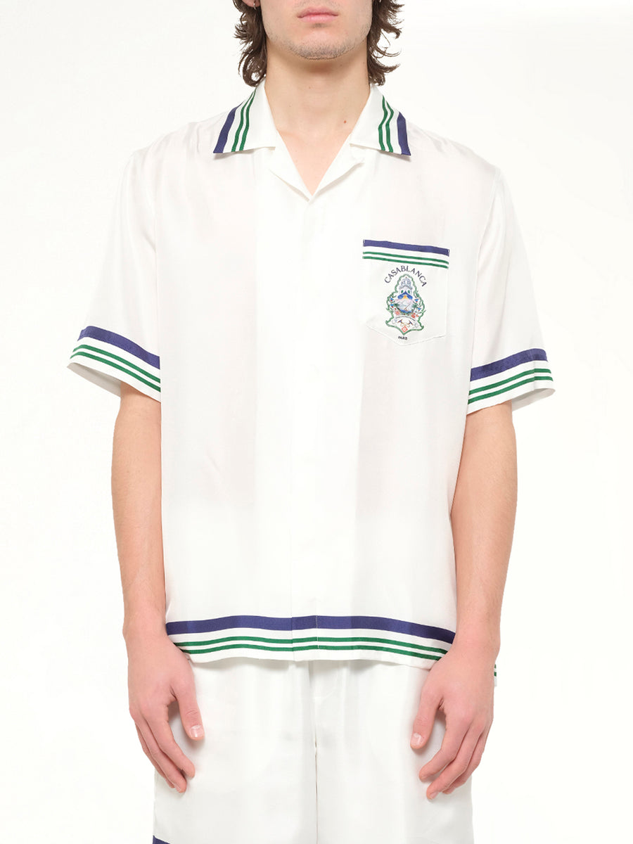Hotel Emblem Cuban Collar SS Shirt in White