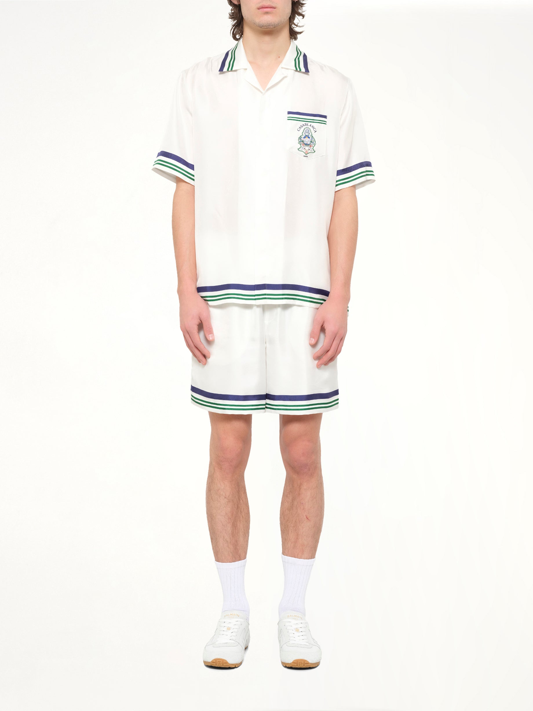 Hotel Emblem Cuban Collar SS Shirt in White
