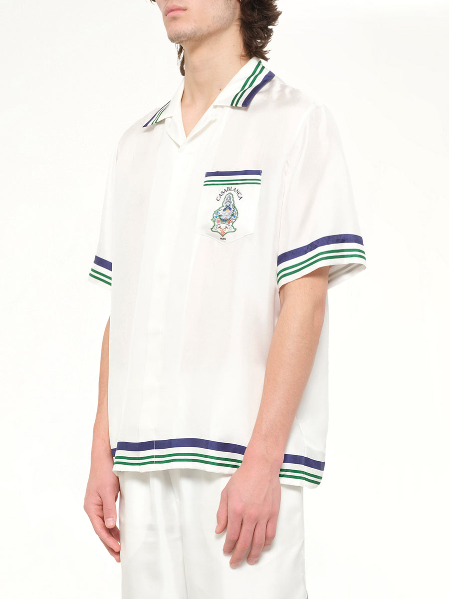 Hotel Emblem Cuban Collar SS Shirt in White