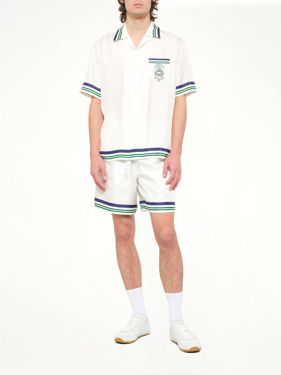 Hotel Emblem Cuban Collar SS Shirt in White