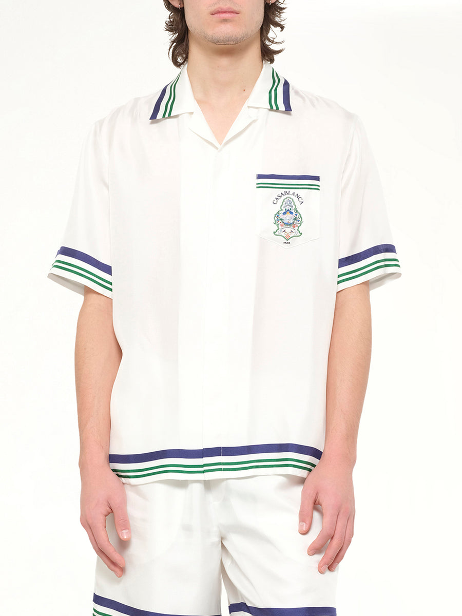 Hotel Emblem Cuban Collar SS Shirt in White