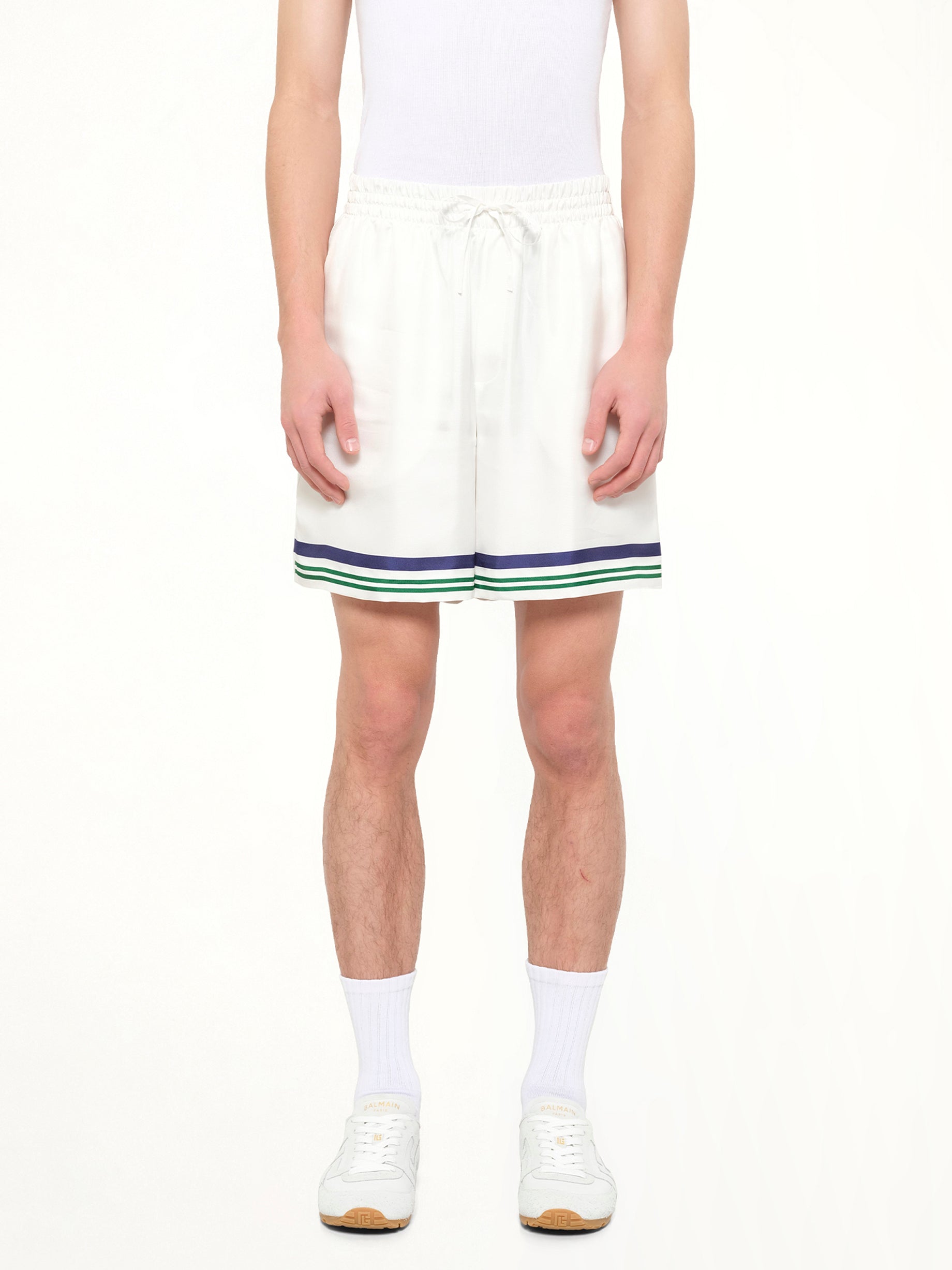 Hotel Emblem Silk Shorts in White