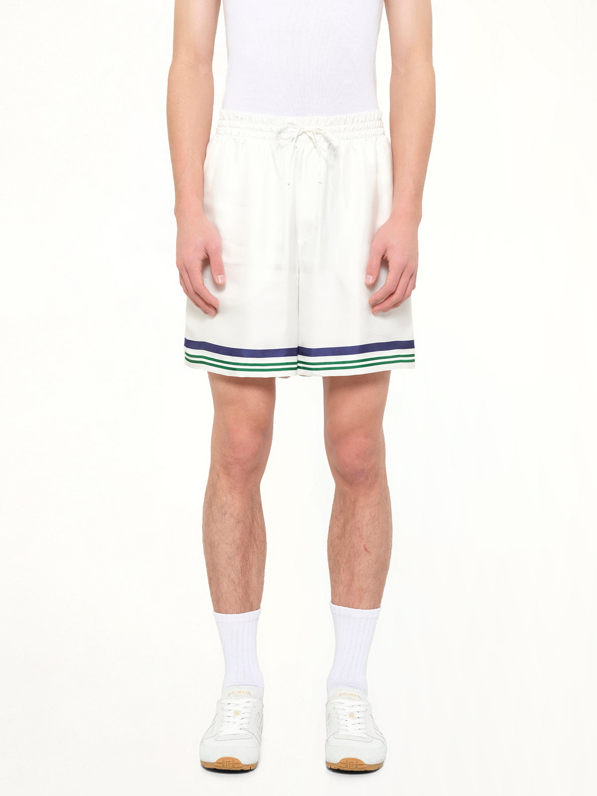 Hotel Emblem Silk Shorts in White