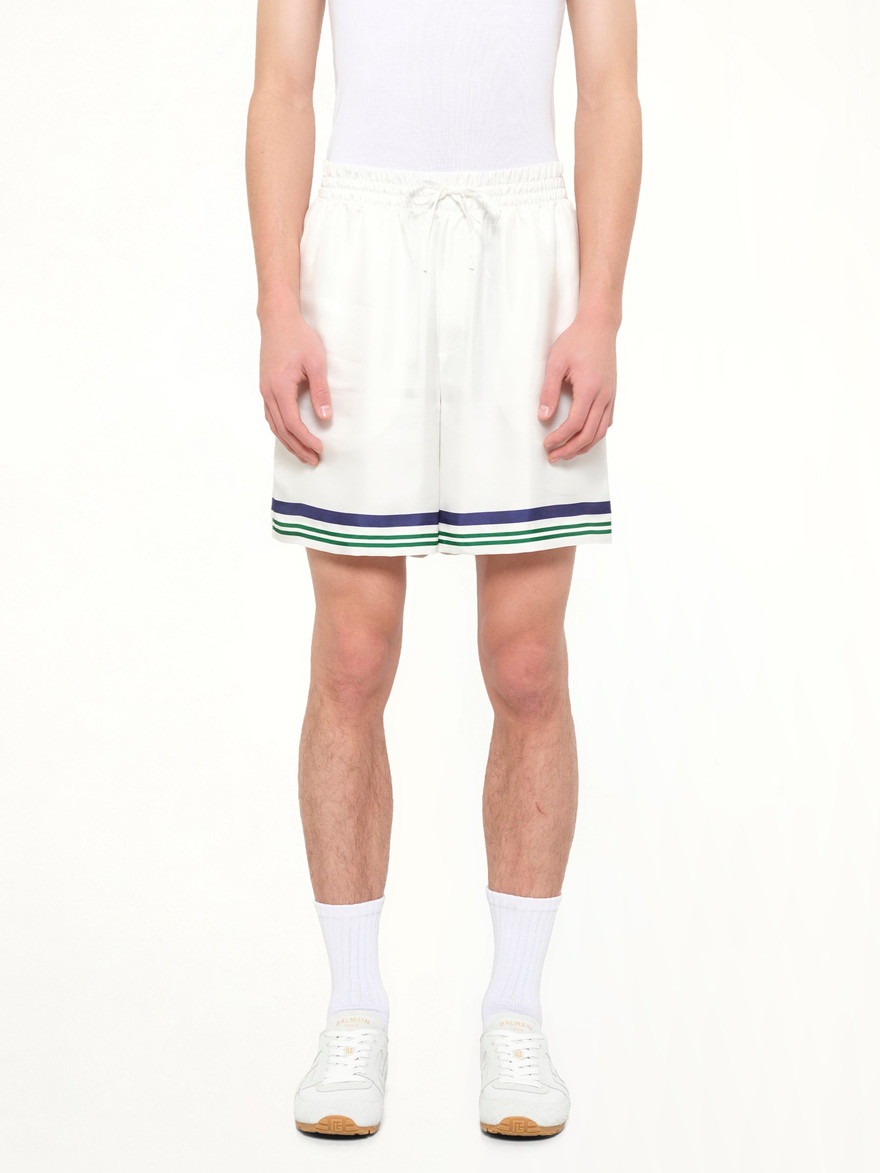 Hotel Emblem Silk Shorts in White