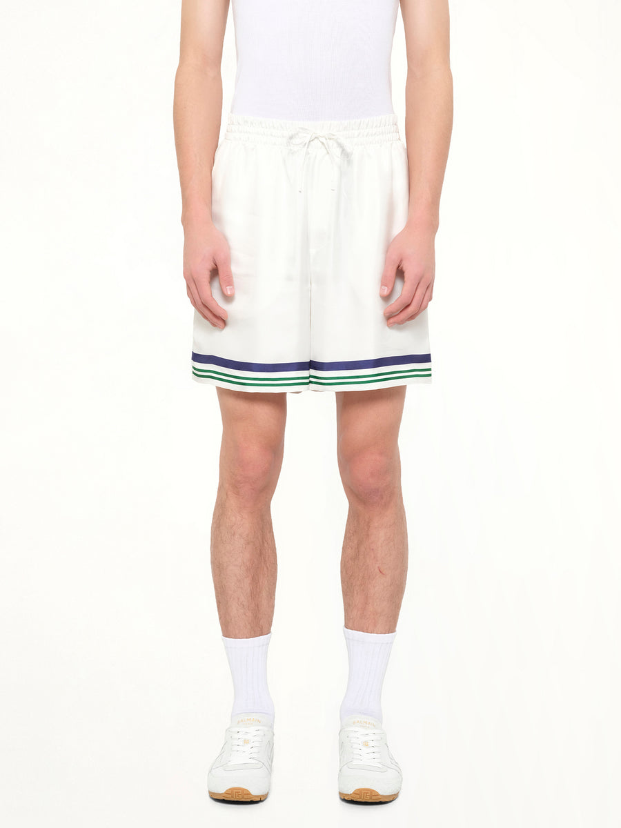 Hotel Emblem Silk Shorts in White