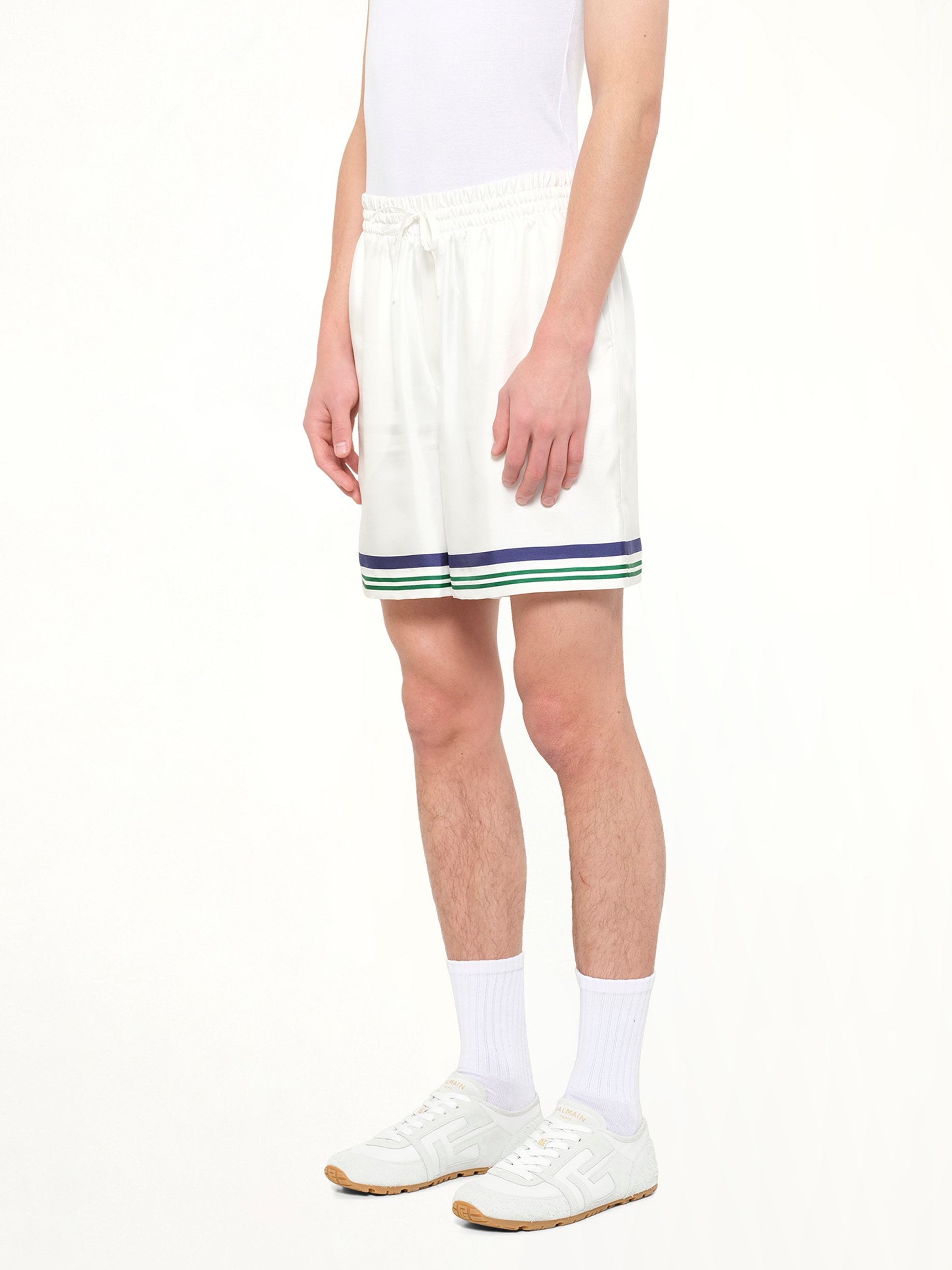 Hotel Emblem Silk Shorts in White