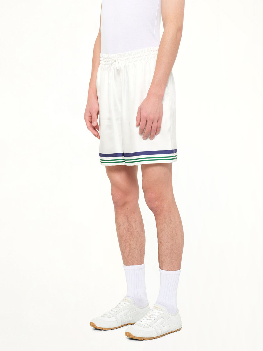 Hotel Emblem Silk Shorts in White