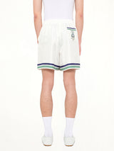 Hotel Emblem Silk Shorts in White