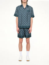 Radiating Monogram Cuban Collar SS Shirt in Green