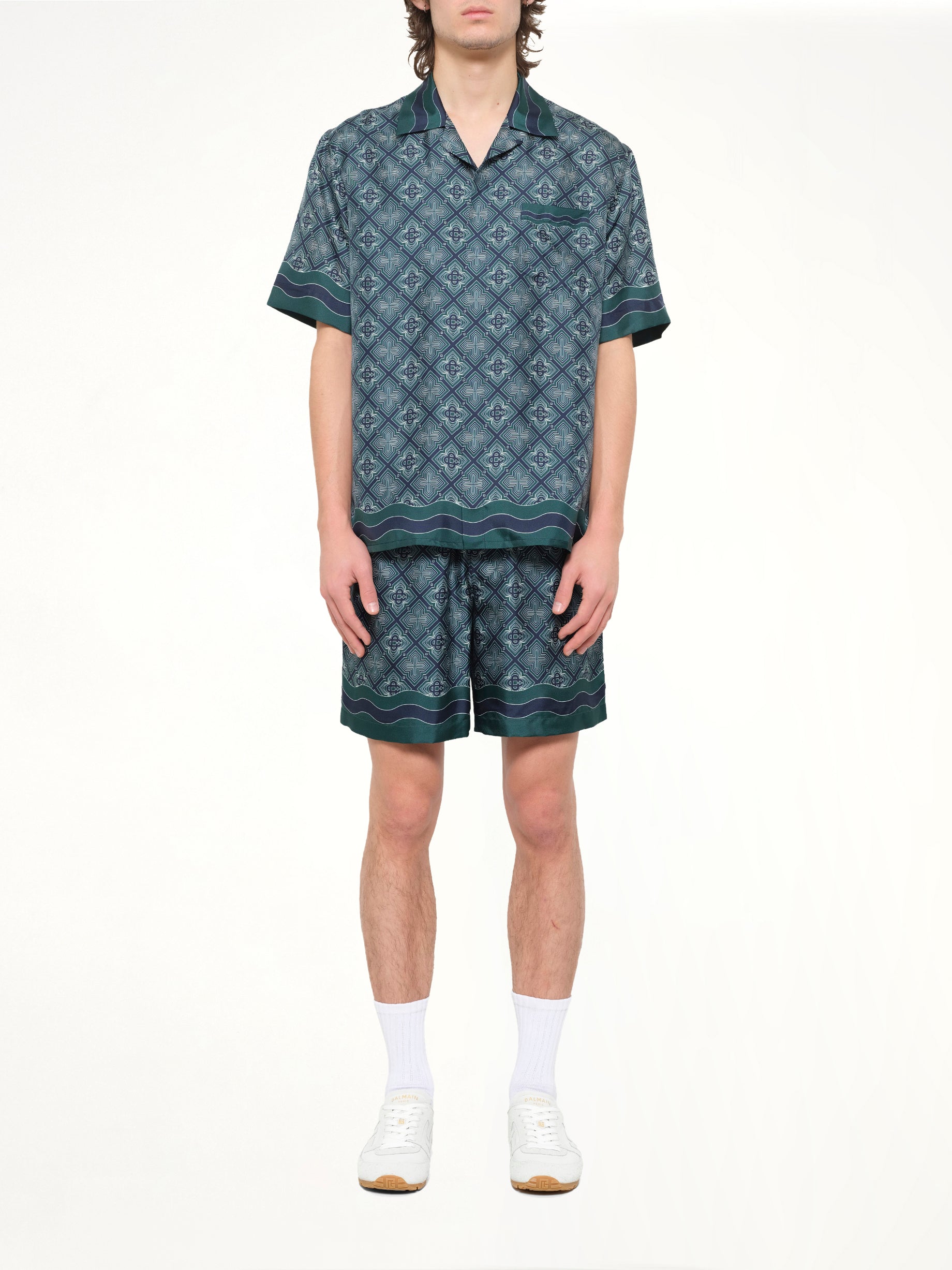 Radiating Monogram Cuban Collar SS Shirt in Green