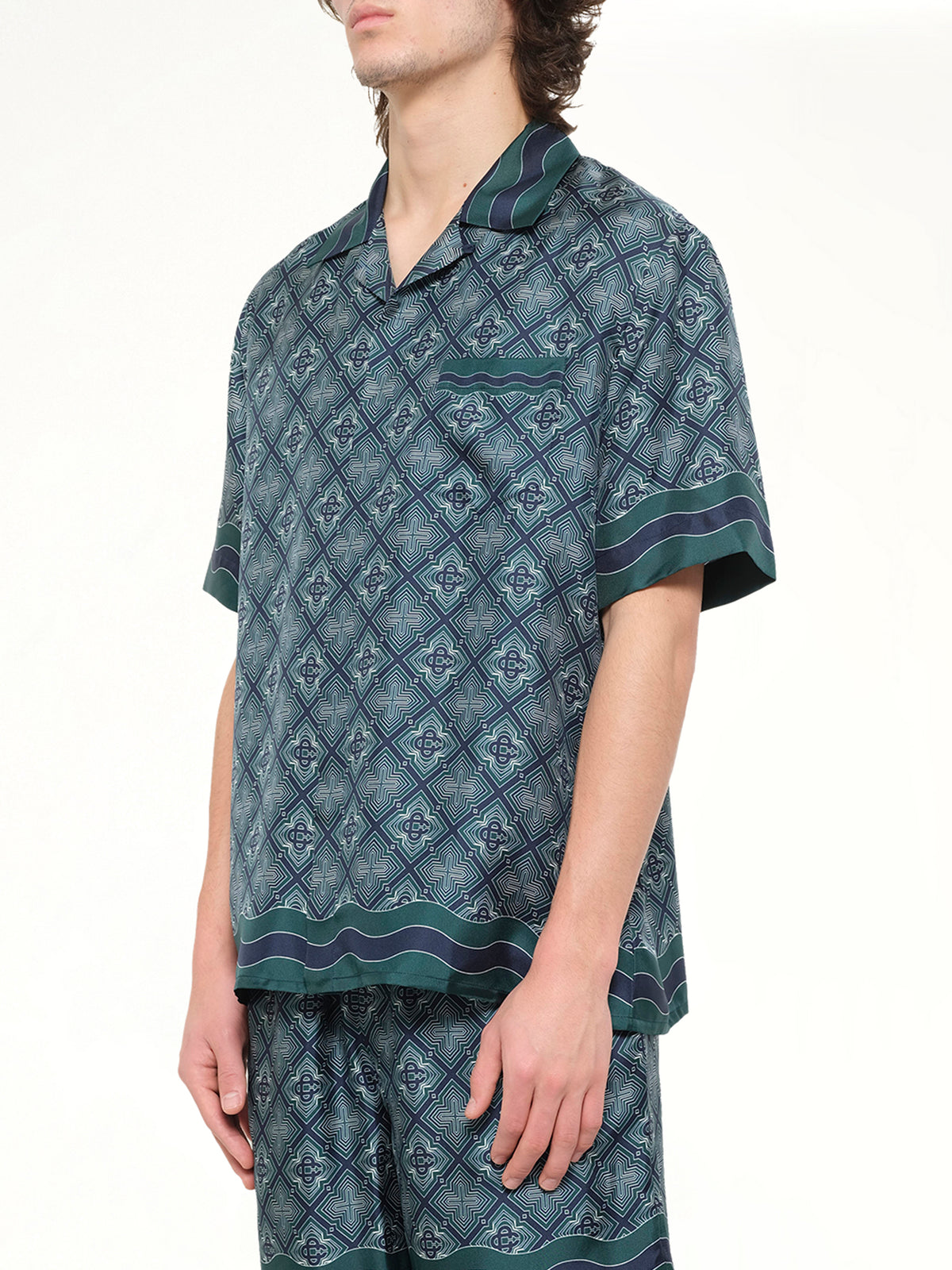 Radiating Monogram Cuban Collar SS Shirt in Green