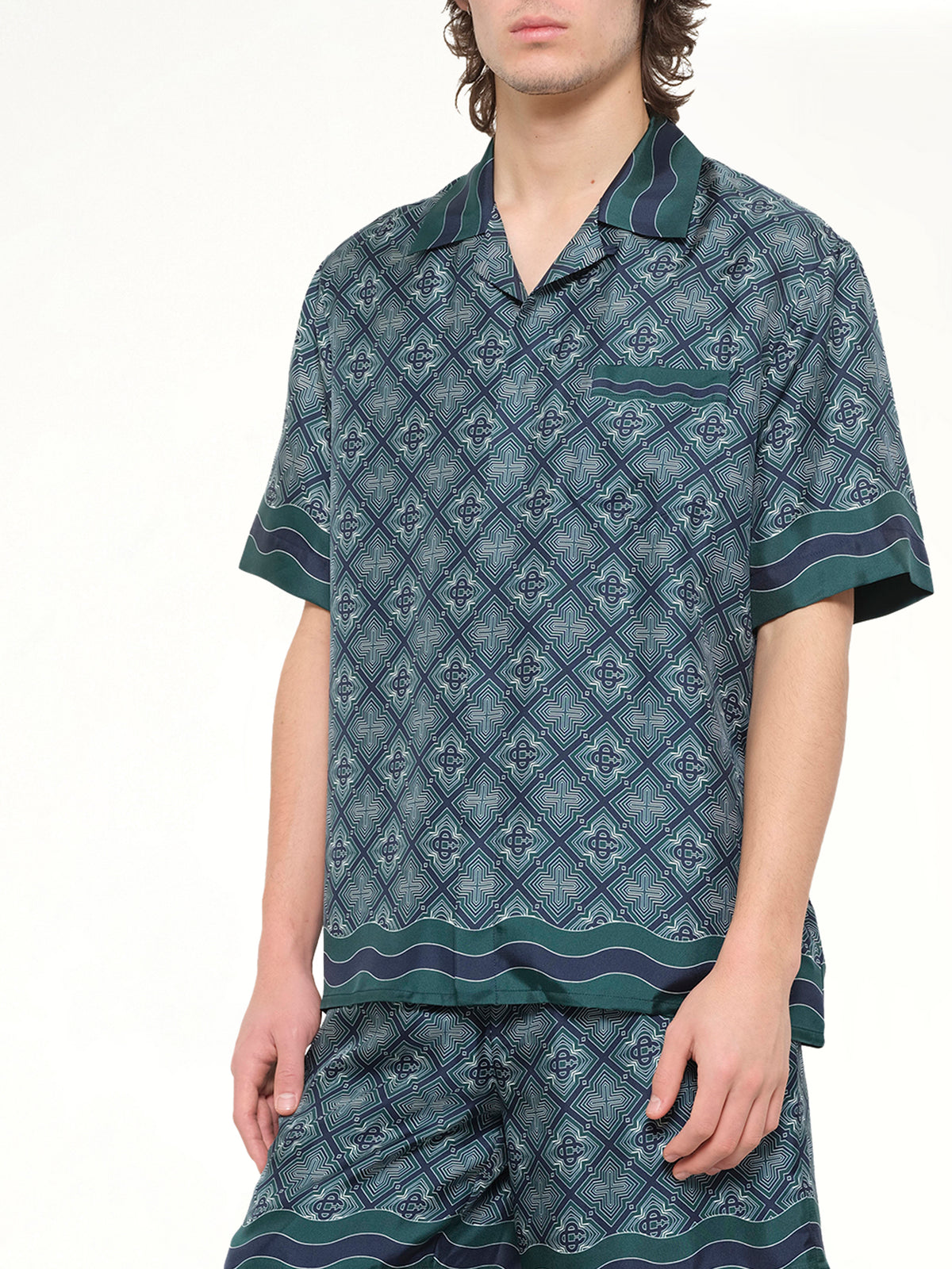 Radiating Monogram Cuban Collar SS Shirt in Green