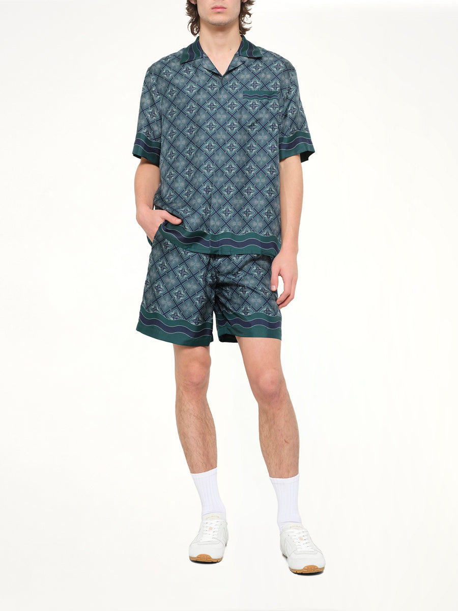 Radiating Monogram Silk Shorts in Green