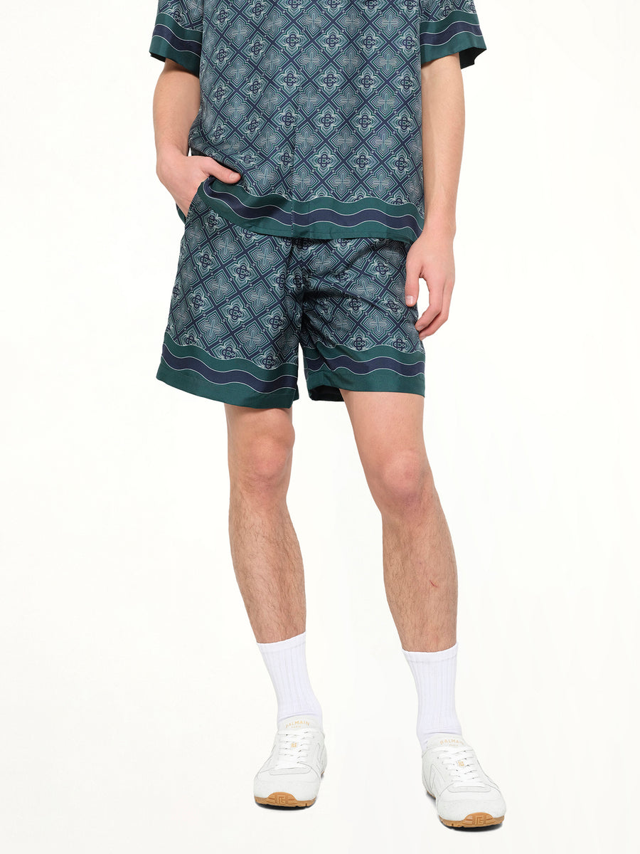 Radiating Monogram Silk Shorts in Green