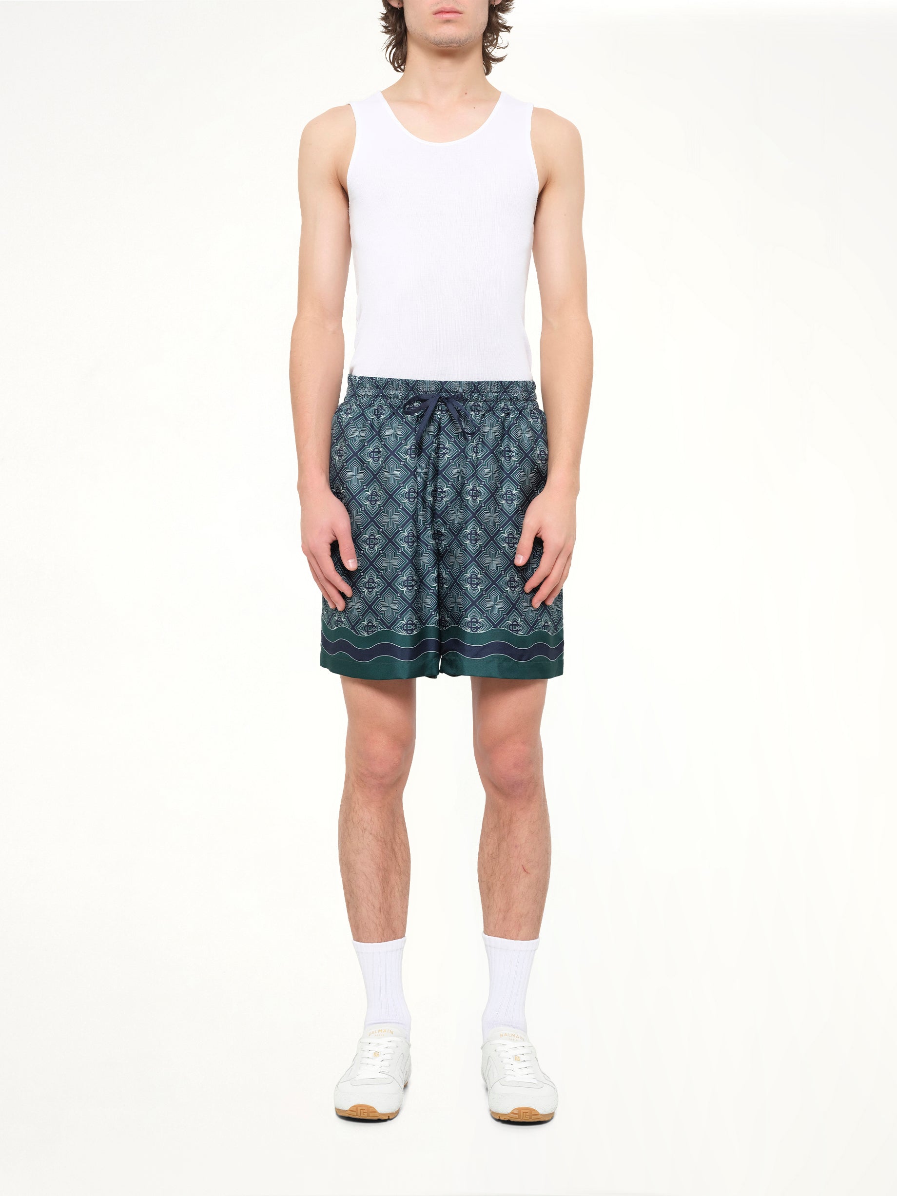 Radiating Monogram Silk Shorts in Green