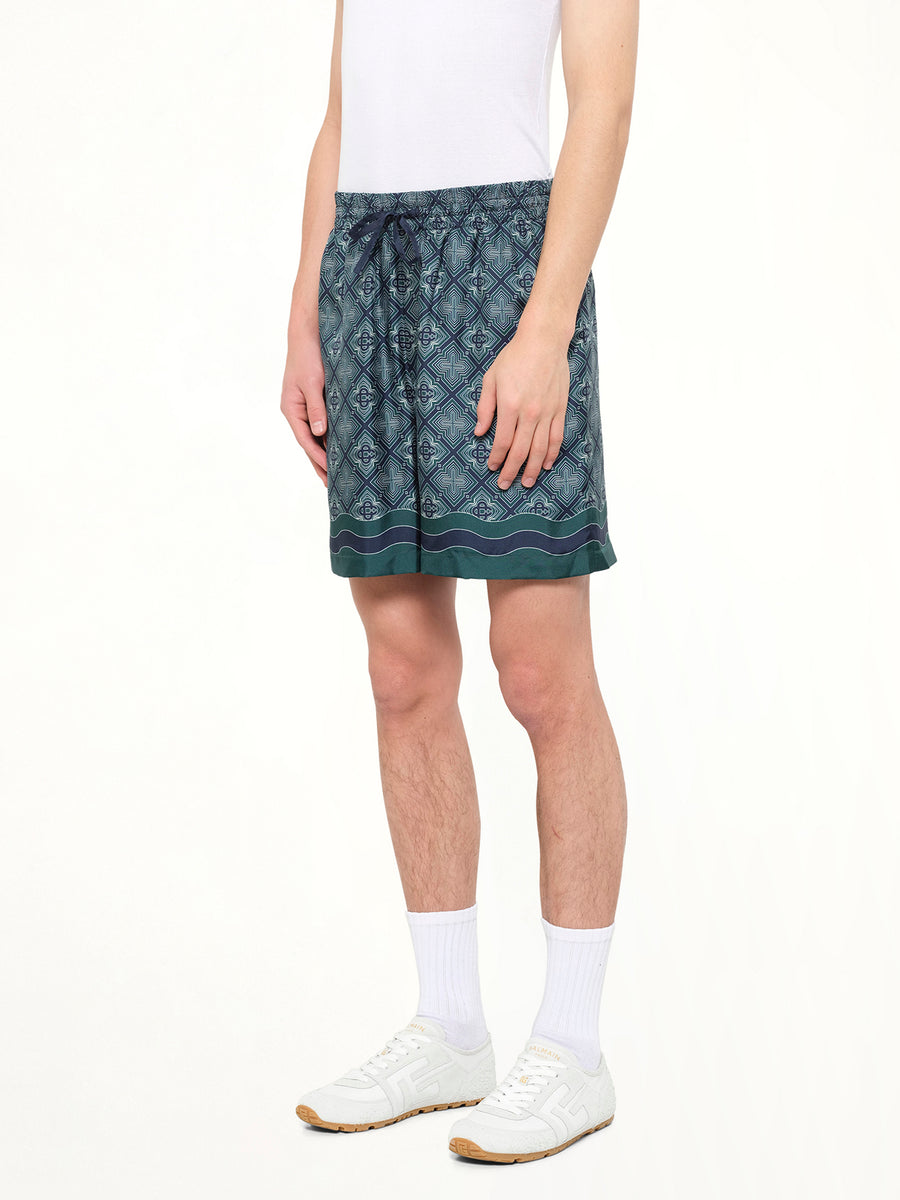 Radiating Monogram Silk Shorts in Green