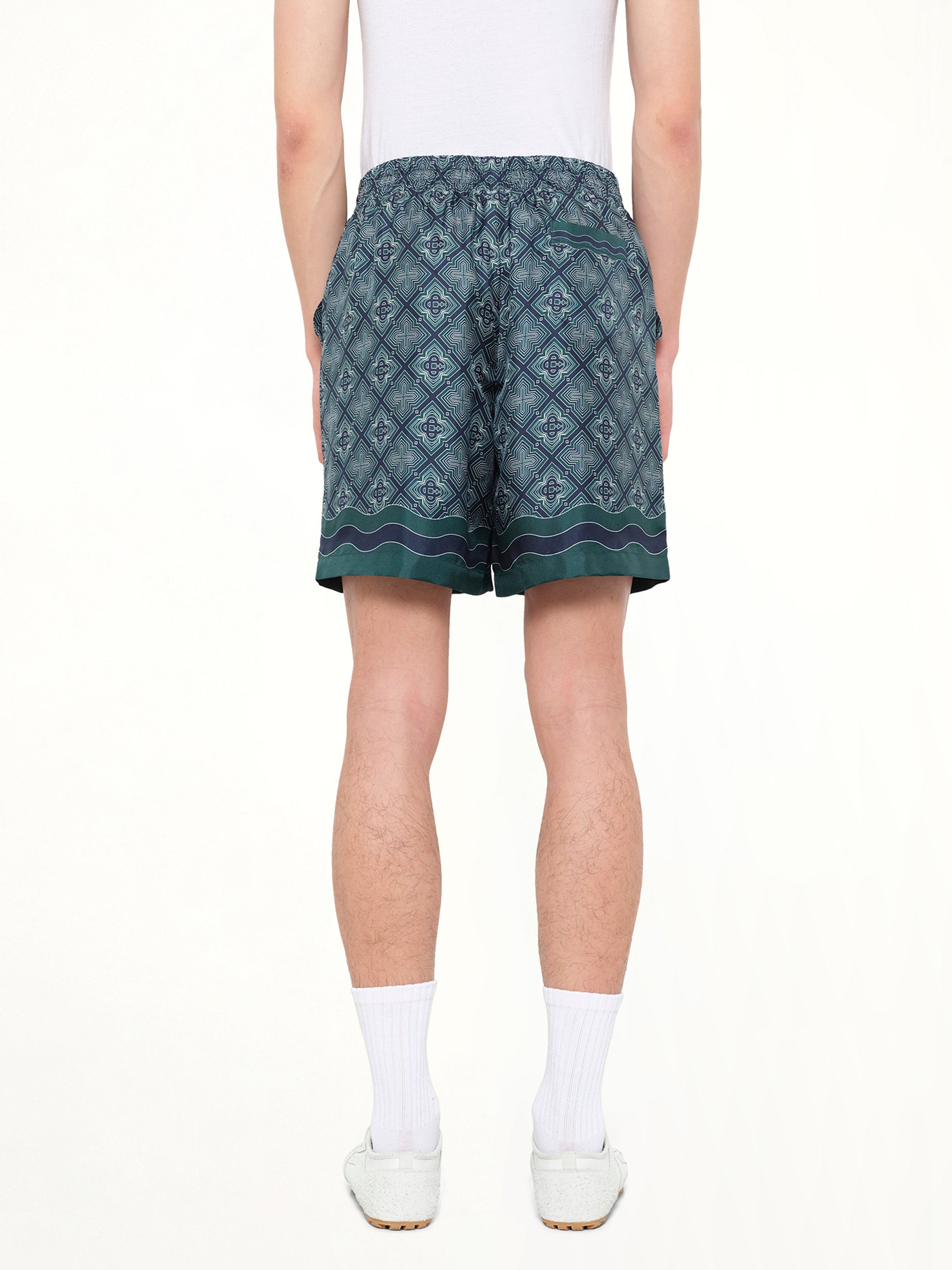 Radiating Monogram Silk Shorts in Green