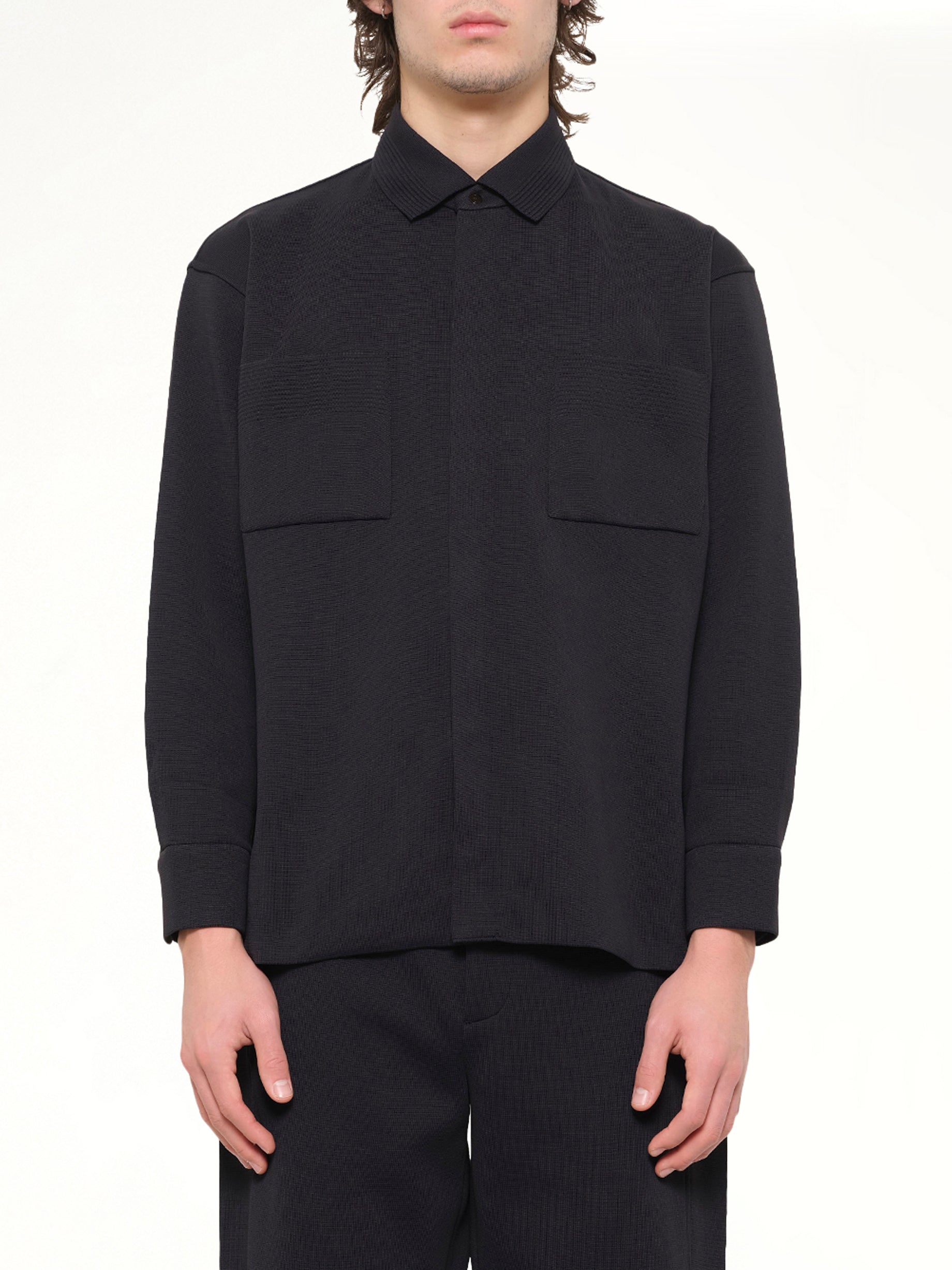 Soft Milan Covered Placket Shirt in Black