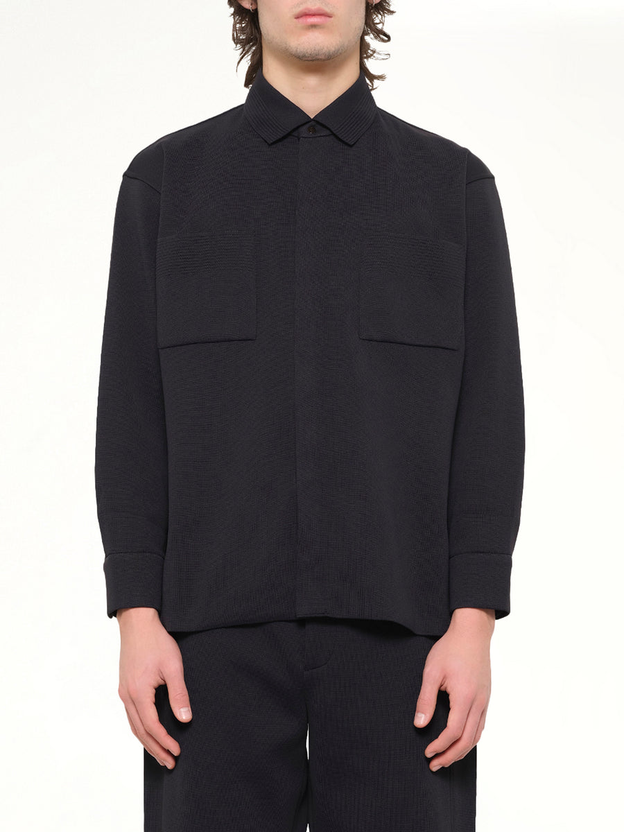 Soft Milan Covered Placket Shirt in Black