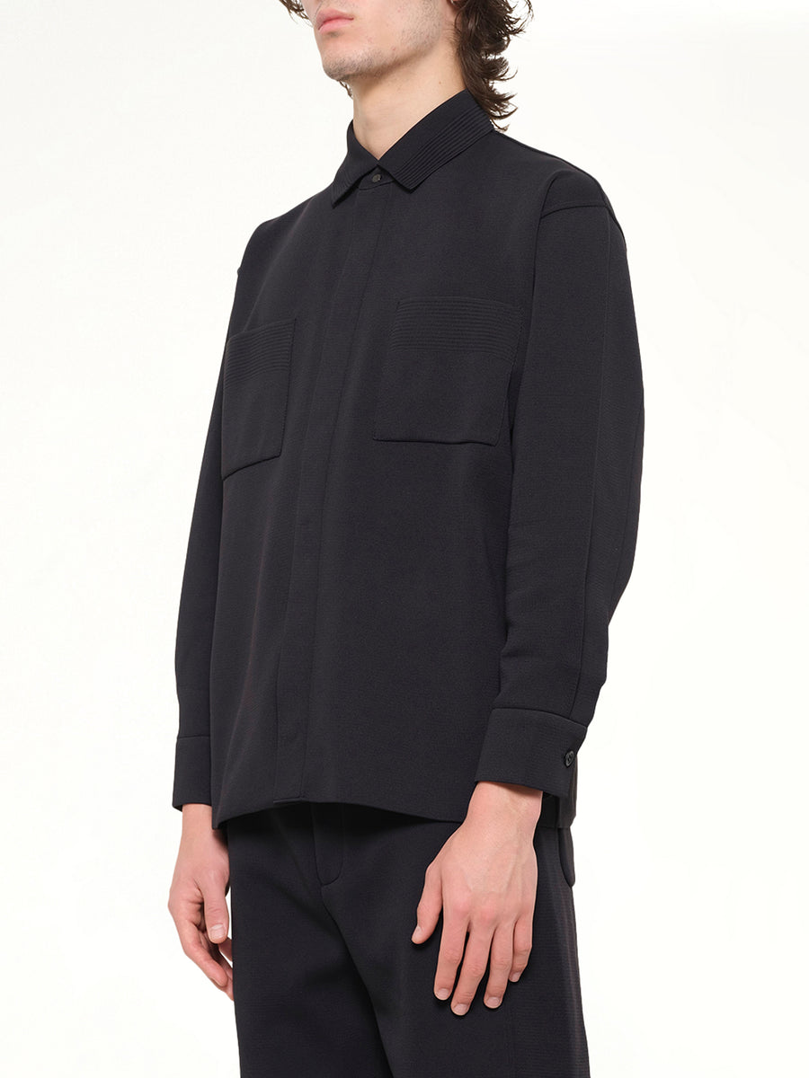 Soft Milan Covered Placket Shirt in Black