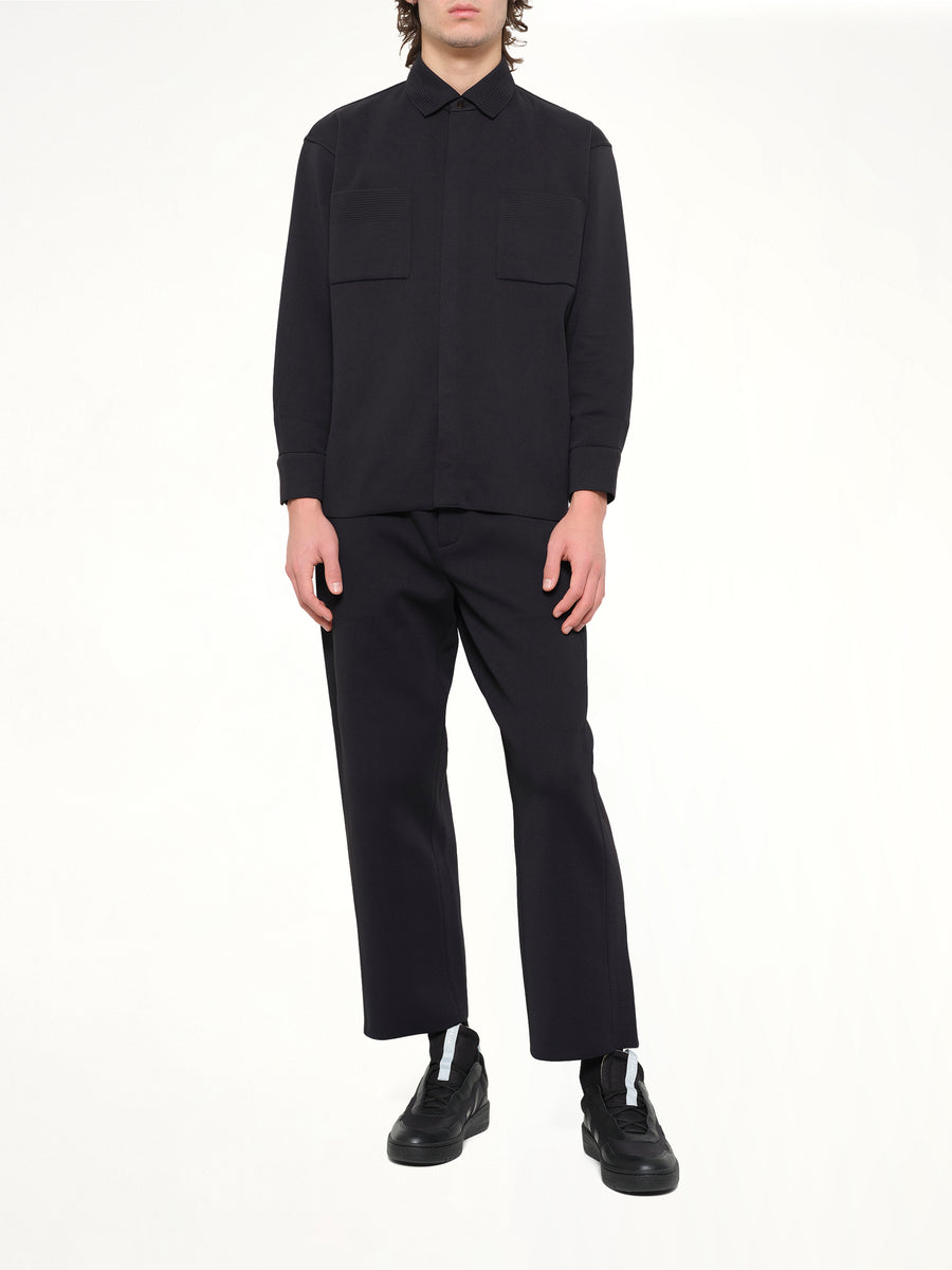 Soft Milan Covered Placket Shirt in Black