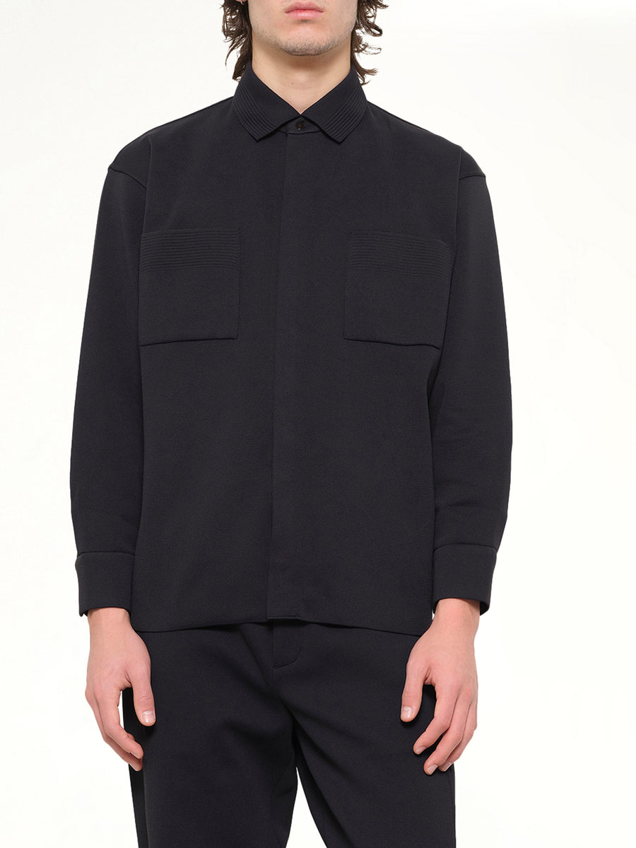Soft Milan Covered Placket Shirt in Black