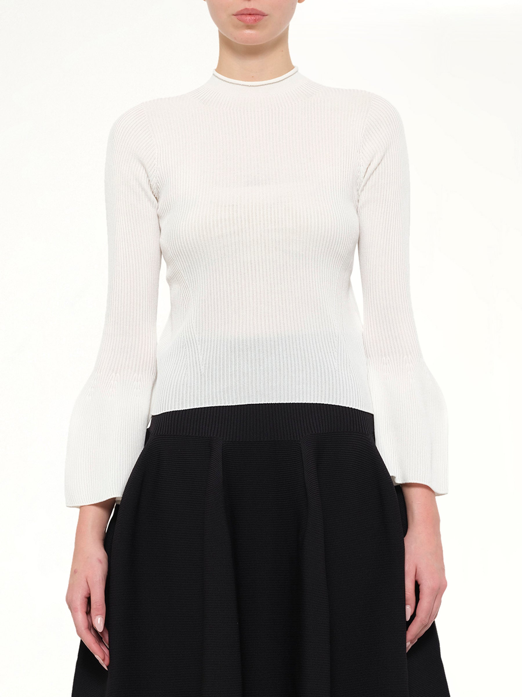 Soft Portrait Long Bell Sleeve Top in White